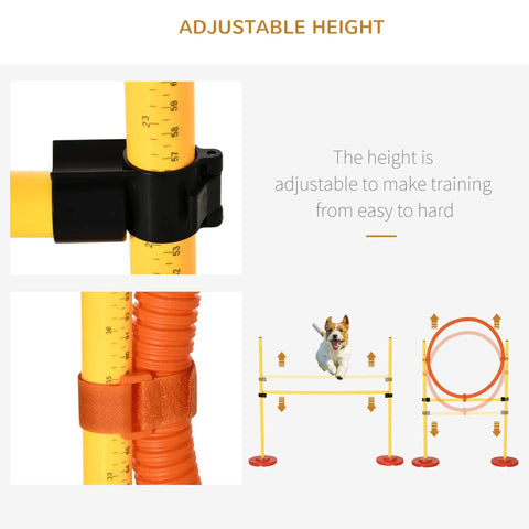 Height adjustment on Dog Agility Training Kit Outdoor Obstacle Course Starter Set With Hoop, Hurdle, Weave Poles and Carrying Bag