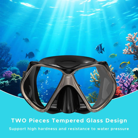 Two Window Panorama Snorkel Mask For Adults With Dry Top Snorkel Tempered Glass Dive Mask Nose Cover Goggles Scuba Gear