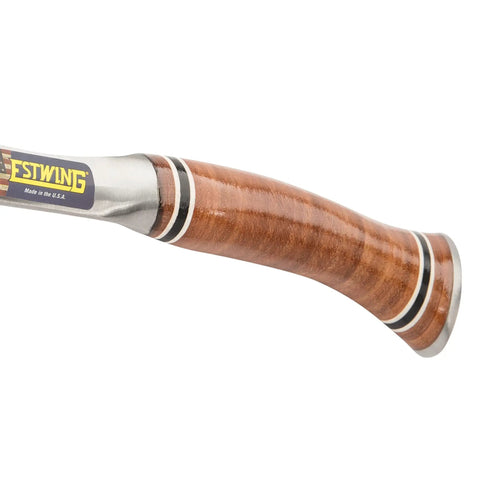Close-up of genuine leather grip on Sportsmans Axe 14 Inch USA Made Camping Hatchet With Forged Steel Blade And Genuine Leather Grip For Camping Hiking Survival And Outdoor Tasks Designed For Campers And Outdoor Lovers Seeking Durable Performance And Versatile Use