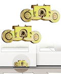 Two Set Gliding Patio Door Tandem Roller Assembly Replaces 1997061 And Is Compatible With 200 Series Perma Shield Narroline And 400 Series Frenchwood Gliding Doors Since 1982 Featuring One And A Quarter Inch Steel Ball Bearing And Side Adjustable shown installed and close-up.