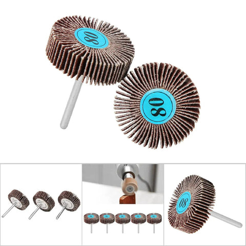 Top Quality 10 Piece Aluminum Oxide Flap Wheel Set For Drill With Metal Shank Sander featuring 80 grit wheels for wood and metal projects.