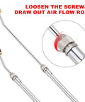 High Flow Industrial Air Blow Gun with Extensible 24 Inch Nozzle, showing adjustable screw mechanism for heavy duty use