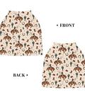Western rodeo pattern skirt with horses and cacti, showing both front and back views on a beige background.