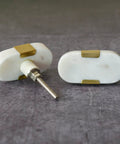 Oval Stone And Brass Knob Set For Drawers And Cabinets 1.5 Inch Natural Stone Knobs With Brass Mount Gold White Finish