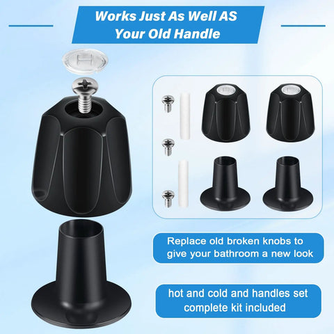 Matte Black Shower Knob Set For Verve Tub And Shower Handles 2 Piece Replacement with valve stem and screws, assembled