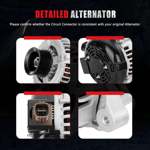 High Output 100 Amp Alternator For Toyota RAV4 2.4L 2006 2007 2008 Replacement Replaces 104210-4790, close-up views