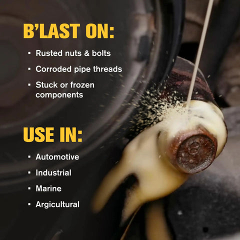 Deep Penetrating Oil Spray For Stuck Nuts And Rusted Parts, Loosens Stubborn Bolts And Frozen Car Components in use on rusted bolt.