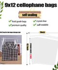 Clear 9x12 Self Seal Cello Bags Pack Of 50 For Packaging Clothes T Shirts Art Prints Treats Party Favors And Gifts Reusable 2.8