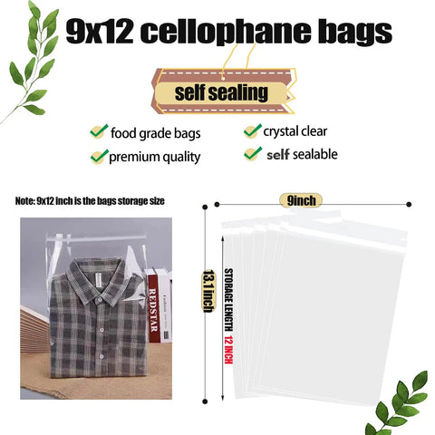 Clear 9x12 Self Seal Cello Bags Pack Of 50 For Packaging Clothes T Shirts Art Prints Treats Party Favors And Gifts Reusable 2.8