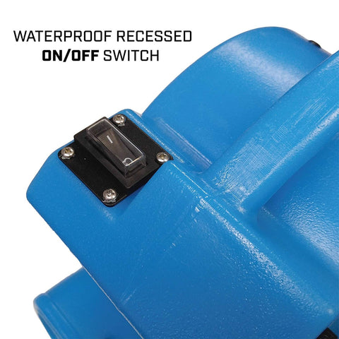 Waterproof switch on Compact Mini Air Mover Carpet Dryer With 380 CFM High Velocity Airflow And Only 0.75 Amp Draw