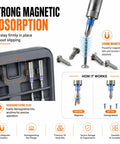 Hella Versatile 66 Piece Magnetic Ratcheting Screwdriver Kit With Detachable Handle And Precision Bits For Smartphone Laptop Repair Includes Secure Magnetic Mat showing strong magnetic hold and demagnetizing features.