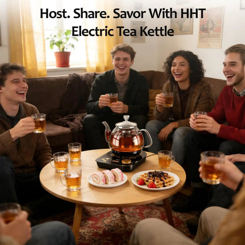 Group enjoying tea with Electric Tea Maker With Infuser For Herbal Tea, Fruit Tea, And Loose Leaf, No-Fuss Temperature Control in use.