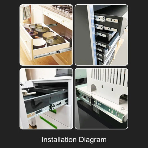 Beefed-Up Heavy Duty 45mm Full Extension Bayonet Drawer Slides With Ball Bearing Runners in kitchen cabinets