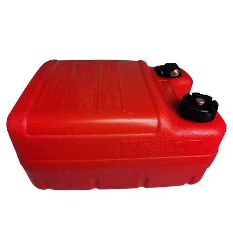 Side view of Six Gallon Portable Boat Fuel Tank With Hose Connector For Outboard Motors, 24 Liter Marine Fueling Tank Replacement Plastic Tank.