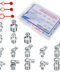 Grease Nipple Fittings Kit With Lubrication Connectors And Locking Caps For Industrial Machinery includes 15 fittings and storage box