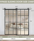Bypass Double Glass Barn Door Kit With 84 By 84 In Clear Tempered Glass And 7.5 Ft Side Mounted Aluminum Black Frame Size Chart