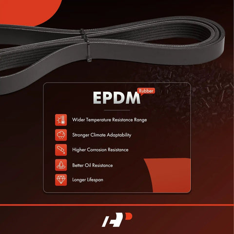 69.01 Inch Serpentine Drive Belt For Honda CRV 2007 2009 And Acura TSX 2004 2008 2.4L Gas Engine Replacement Belt With 7 Rib EPDM Material coiled on a red background