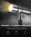 RGB Photography Light On The Go 10W Portable Fill Light With 8400mAh Battery attached to tripod showing universal screw ports.