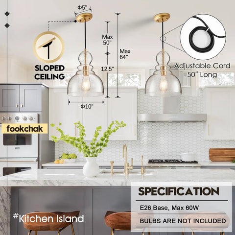 Gold Seeded Glass Pendant Lights For Kitchen Island And Hallway Large Hand Blown Brass Ceiling Pendant Fixture Over Table 10 Inch Modern Vintage Style Lighting For Kitchen Sink And Entryway Showpiece Vibe