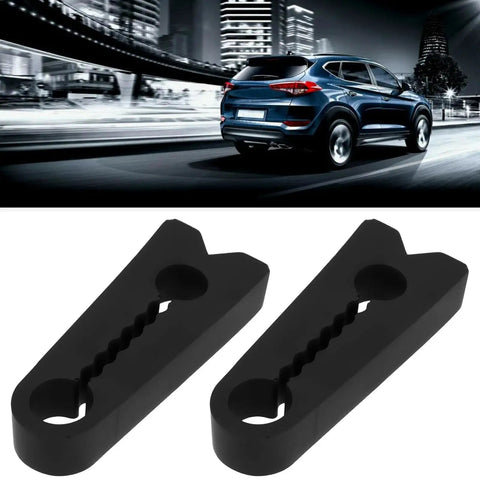 Universal Car Door Buffer Pads Beat The Rattle Blues And Stop Heavy Metal Thud On Everyday Drives Keep Cabin Sweet And Silent With Premium Rubber Damper Insulators That Grip Latch Loops Securely For Smooth Shuts Weekend Warriors Love This Setup, showing two black rubber damper pads for vehicle door latches.