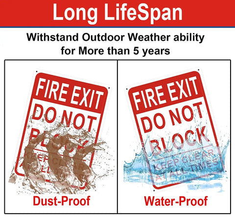 Keep It Clear Fire Exit Sign 10x7 Aluminum Do Not Block Door Weather Resistant Rust Free Easy Mounting 2 Pack High Visibility Red On White For Quick Safety Reminder dust-proof and water-proof sign