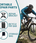 Cyclist with Six Piece Portable Bike Repair Stand Kit For Bicycles And E Bikes On The Go With Two Maintenance Brackets Three Pry Bars