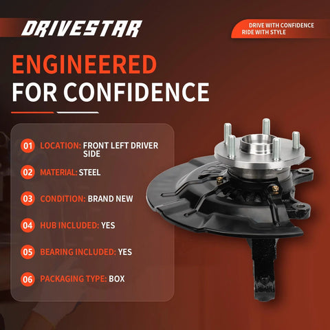 Direct-Fit Front Left Steering Knuckle And Wheel Bearing Hub Assembly Replacement For 2012-2016 Toyota Camry 2.5L L4 Driver Side