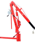 Heavy Duty 500 Lb Hitch Mounted Hydraulic Engine Hoist Portable Jib Crane For Pickup Trucks, red with adjustable boom and lifting hook.