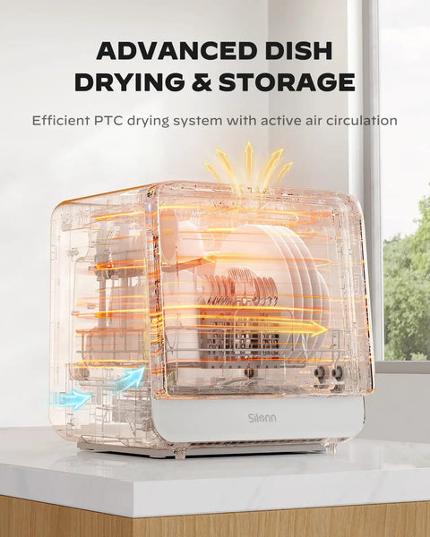 Plug And Play Portable Countertop Dishwasher With Zero Plumbing Hookup Five Liter Tank seven wash cycles showing efficient PTC drying system.