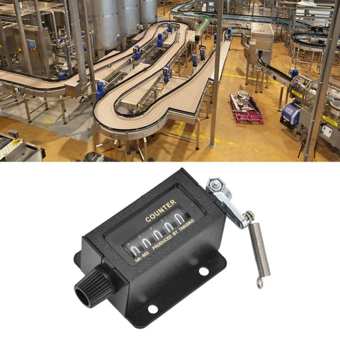 5 Digit Mechanical Tally Counter With Resettable Manual Pull Stroke 0 To 99999 Glass Mirror Surface in an industrial setting
