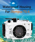 Underwater Housing For Olympus TG-6 Camera 60M Waterproof Case With Full Button Access, Rain Snow Dust Resistant featured against water backdrop