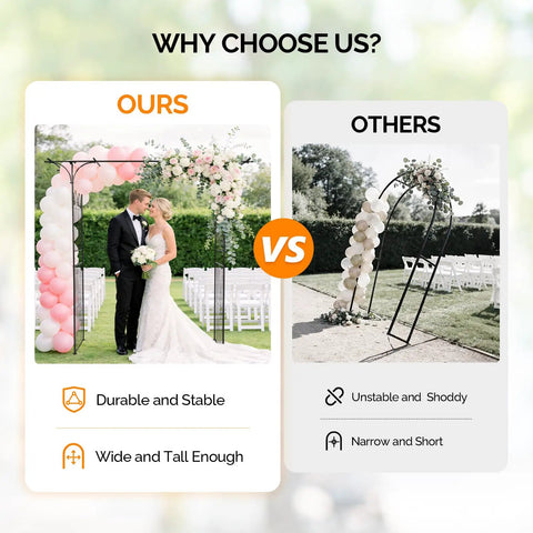 Comparison of Sturdy Steel Garden Archway For Weddings And Yard Vibes with another arch, showing stability and durability advantages.