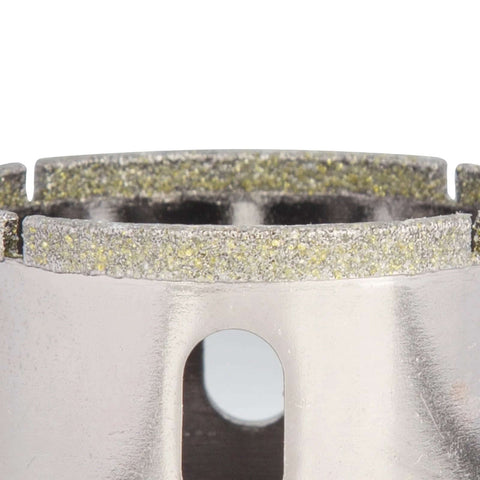 Close-up view of 3/4-inch diamond hole saw blade with yellow diamond segments on a metal housing