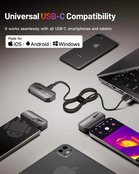 Duo USB-C Thermal Camera For iPhone iPad And Android, 512x384 Super Resolution, 256x192 IR Imaging, connected to devices