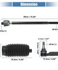 6 Piece Front Inner Outer Tie Rod Ends Kit With Boots For Ram 1500 2013-2018 5-Lug And Ram 1500 Classic 2019-2022 Drag Link Steering Suspension Replacement, dimensions shown