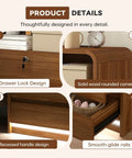 Sleek Nightstand Set Of Two Killer Bedside Table With Built In Charging Station LED Mood Light And Dead Simple Lockable Drawer Makes Your Room Layout A Total Breeze, features drawer lock design, solid wood rounded corners, and recessed handle.