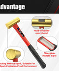 3-Piece Non-Sparking Brass Hammer Set With Jacketed Fiberglass Handles, Includes 16 Oz 24 Oz And 32 Oz Hammers, Non-Marring Surface