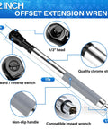 1/2 Inch Offset Extension Wrench Impact Rated Ratchet Adapter For Electric Drill shown with 17in length and non-slip handle.