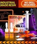 DIY Windshield Chip Repair Kit With Suction Cup And UV Curing Light, 2 Pack Auto Glass Repair Kit displayed with tools and resin