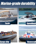 Different types of boats including a yacht, speedboat, cargo ship, and hovercraft showcasing marine-grade durability.