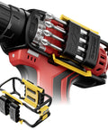 Universal Magnetic Bit Holder For Cordless Drills And Screwdrivers, fits eight bits on belt clip, left or right mount.