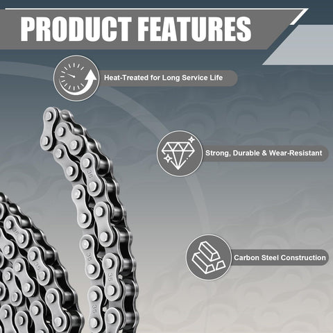 35 Roller Chain 10 Foot Kit With Chain Breaker And Five Master Links, Three Eighths Inch Pitch Carbon Steel Replacement Chain For Go Karts, Mini Bikes, Scooters, Bicycles, And General Machinery
