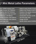 Garage Grade Mini Metal Lathe Machine With Fast Electric Gear Shift And No Sweat Metric Imperial Conversion 1100W Brushless Motor specifications