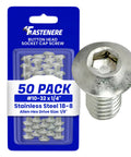 Knockout Quality 18-8 Stainless Steel Button Head Socket Cap Screws 10-32 X 1/4 Inch 50 Pack with 1/8 Allen drive.