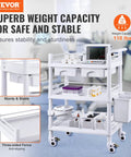 Medical Mobile Trolley Cart With 2 Drawers And 3 Trash Cans, 3 tier rolling utility cart with 4 silent wheels in hospital