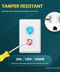 10 Pack Duplex Wall Receptacles 20A Tamper Resistant Outlets For Home Or Business Use Standard 2 Pole 3 Wire Self Grounding UL Listed White High Impact Polycarbonate Construction shown resisting tampering.