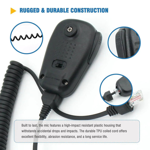 Heavy Duty 8 Pin Handheld Speaker Mic for Ham Radios, coiled cord, rugged build, Yaesu MH-31B8/A8J replacement