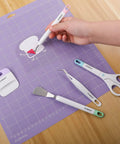 Pro Grade Craft Vinyl Weeding Tools Kit With Hook Weeder Hook Tweezers Scissors With Removable Cover Spatula And Scraper Durable Corrosion Resistant Set For Vinyl Crafting And Heat Transfer Projects, 5-piece set on cutting mat