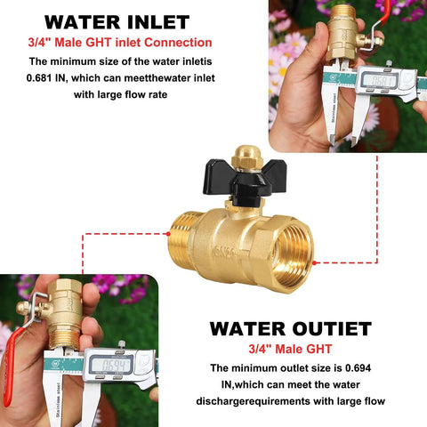 Full Port Brass Garden Hose Shut Off Valve With Butterfly Handle For Maximum Flow Three Quarter Inch GHT Threads detail view