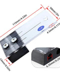 Rock Solid One Quarter Inch Dowel Drilling Jig Kit With Hardened Steel Bore Guides And Clear Acrylic Base, showing dimensions and detailed design.